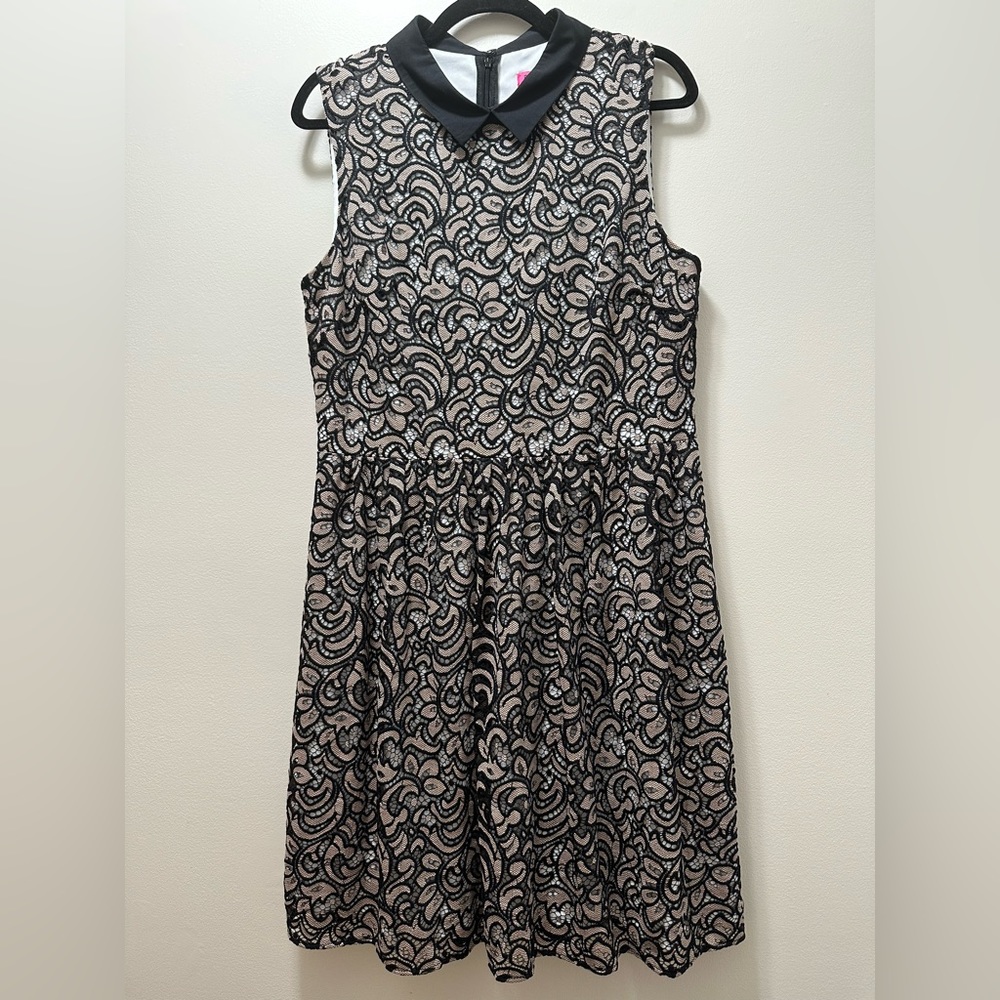 NWOT Betsey Johnson Lace Peter Pan Collar Dress Black & Gold - 14